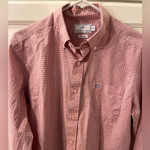 Southern Tide Men’s Size M Orange Blue Mini Check Gingham Button Down Shirt
